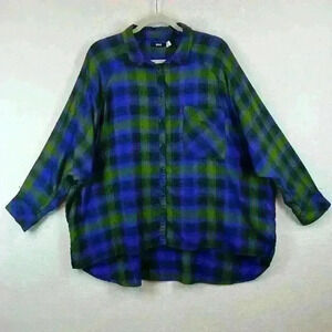 BDG Women’s Oversized Shirt Sz Large Blue/Green Plaid Rayon/Polyester